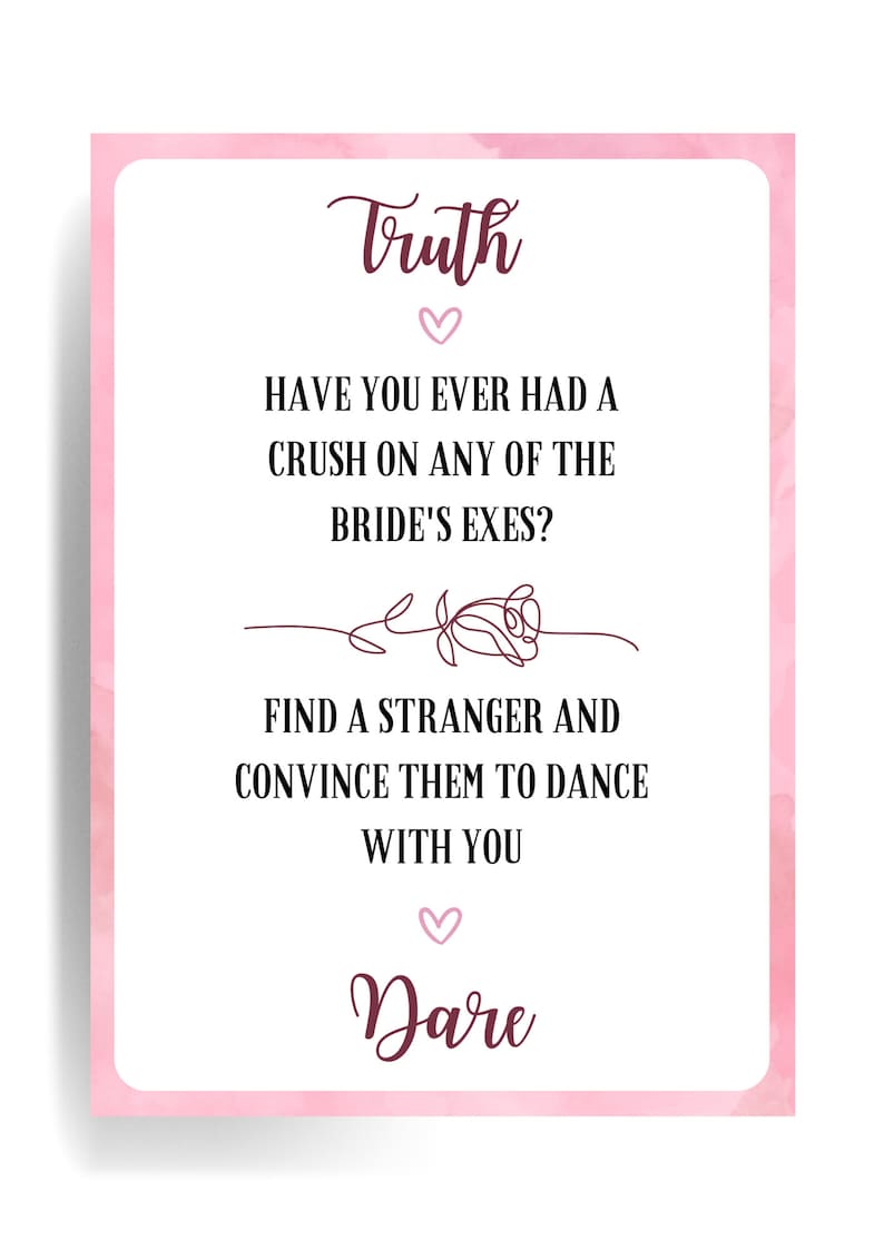 Truth or Dare Truth or Dare Printable Bachelorette Game Bachelorette ...