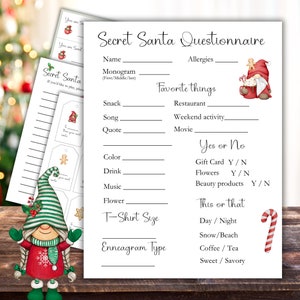 Secret Santa Sign up Sheet Secret Santa Printable Secret Santa Form ...