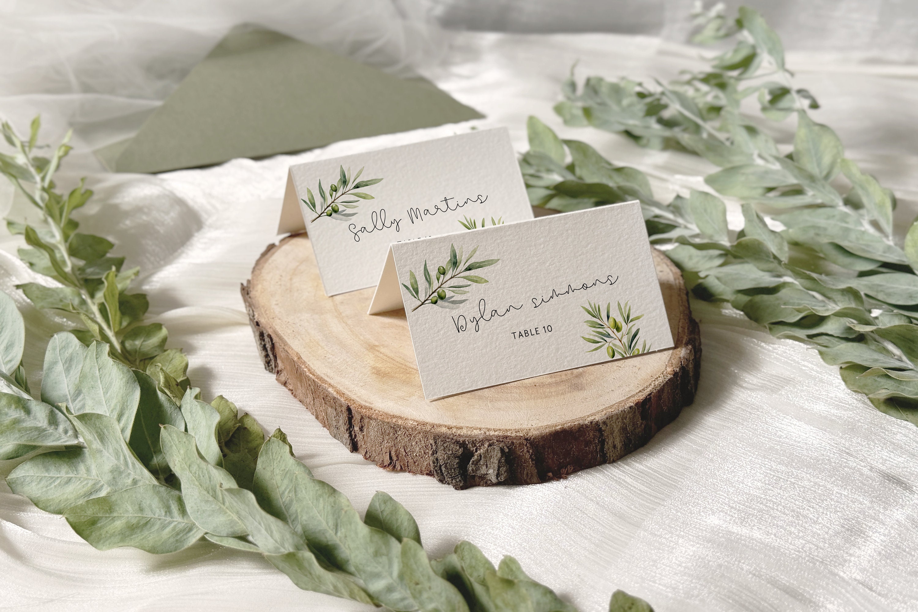 Olive Wedding Place Cards Printable Place Cards Place Card Template ...