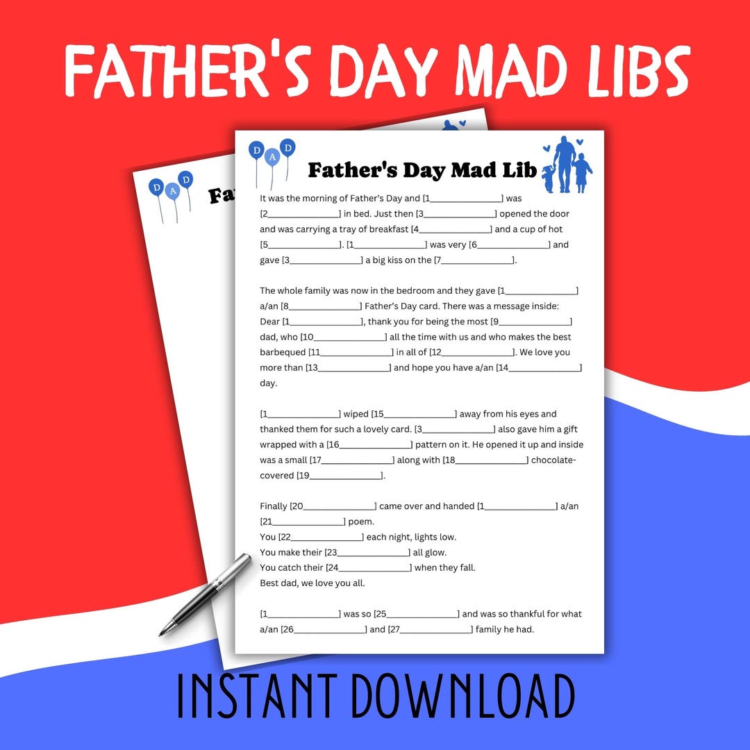 Father’s Day Mad Libs Style Story Game – Printable Father’s Day Fill-in ...