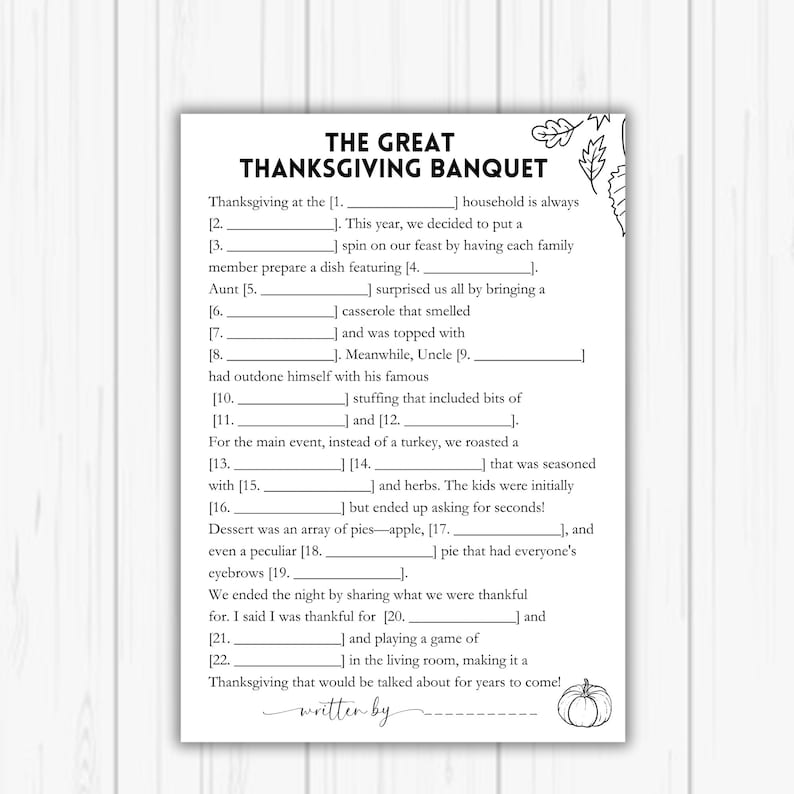 Black and White Printable Games Table Games Thanksgiving Mad Libs