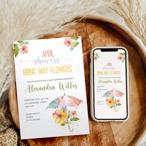 April Showers Bring May Flowers Spring Baby Shower Invitation Template April Showers Invite Editable Baby Shower Invite Instant Download