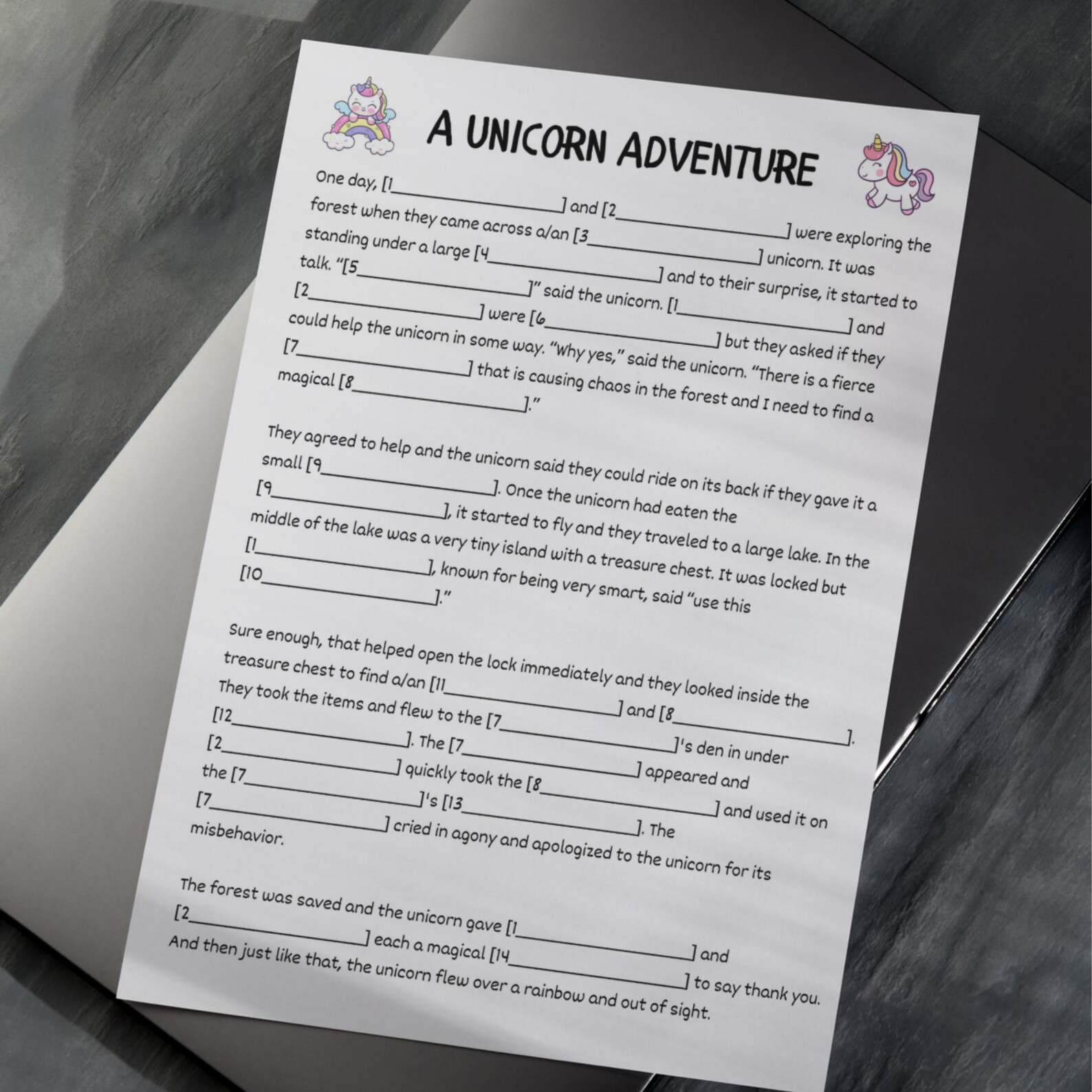 Unicorn Mad Libs Printable Family Game Fun Family Holiday Game Activity ...