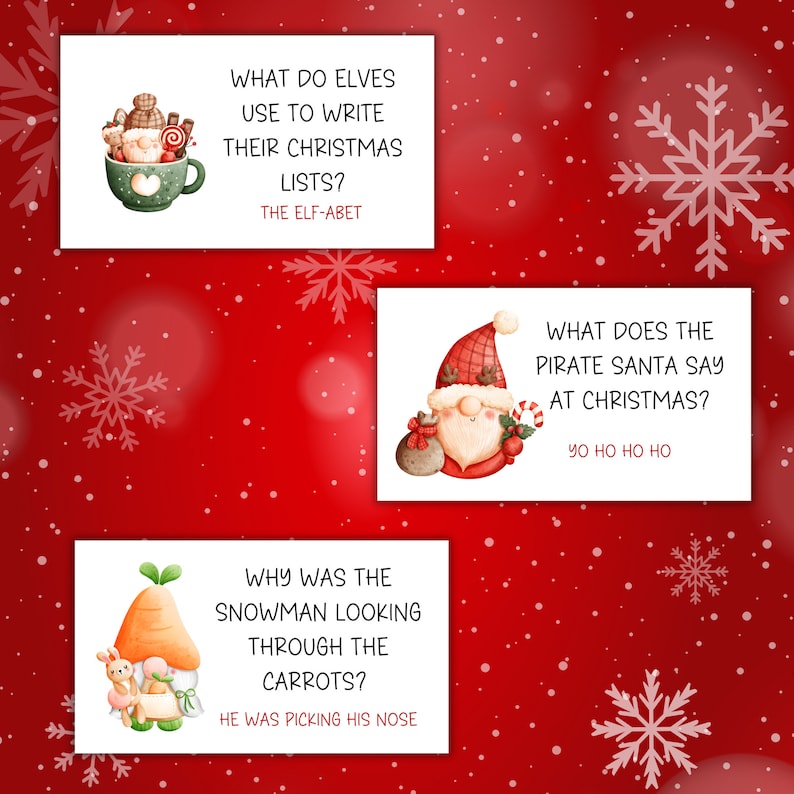 Cartes de l'Avent Noël avec compte à rebours et blagues Jeux de mots de Noël Cartes de Noël avec calendrier de l'Avent Cartes de Noël avec blagues quotidiennes Noël imprimable image 8