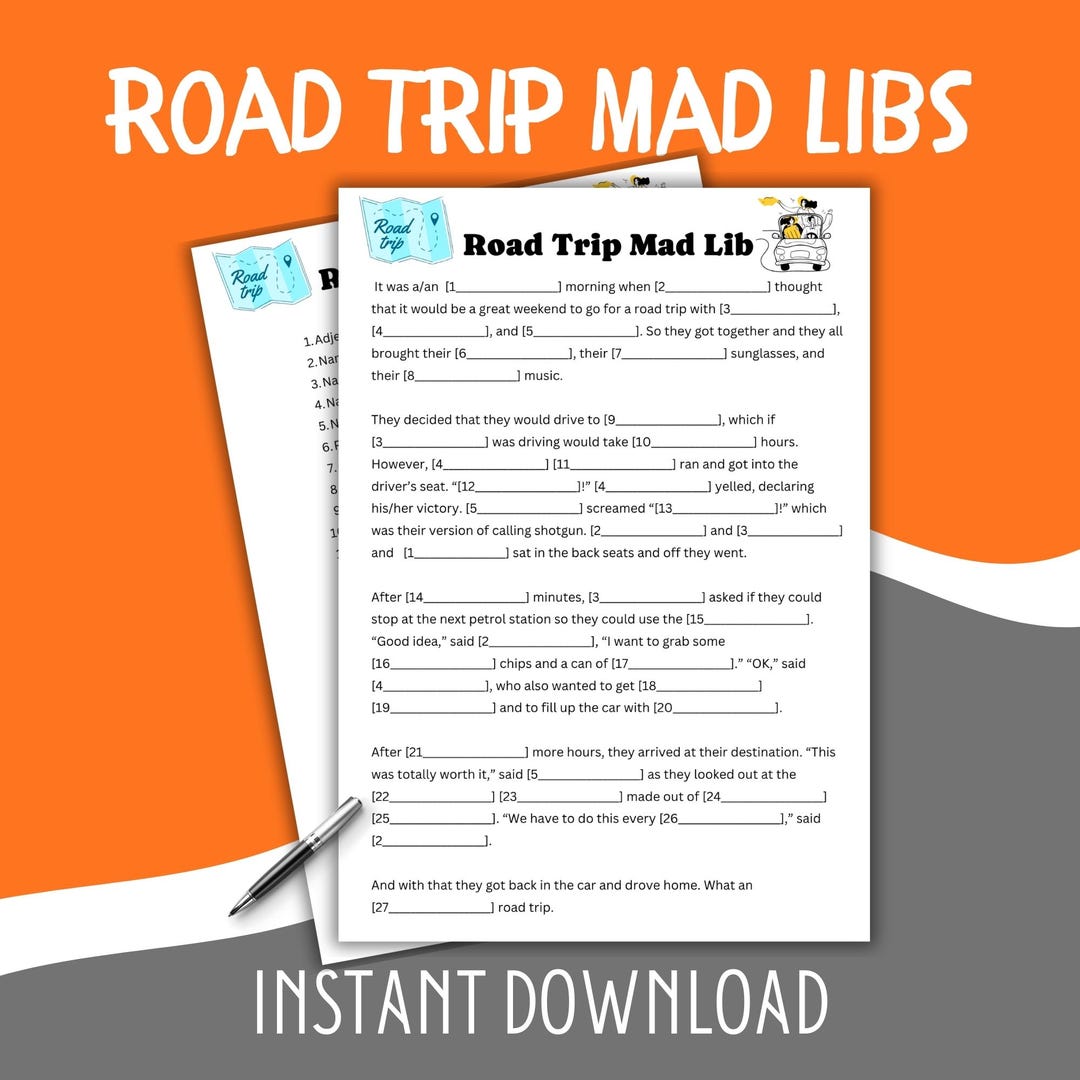 Road Trip Mad Libs Style Story Game – Printable Road Trip Fill-in-the ...