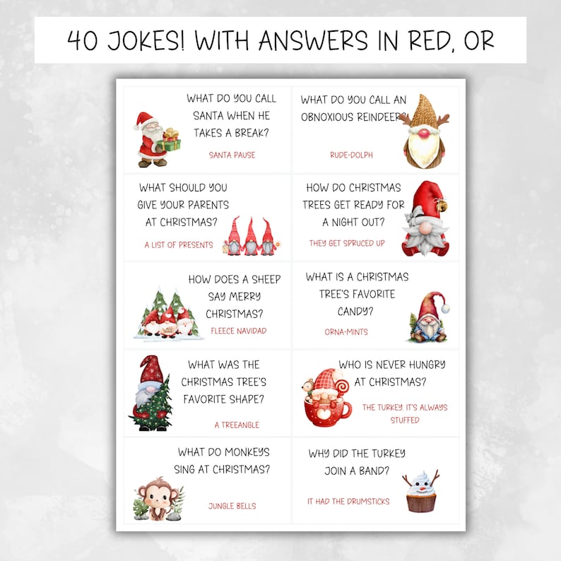 Cartes de l'Avent Noël avec compte à rebours et blagues Jeux de mots de Noël Cartes de Noël avec calendrier de l'Avent Cartes de Noël avec blagues quotidiennes Noël imprimable image 2