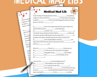 Jeu d'histoires de style Medical Mad Libs – Jeu de mots amusant médical à compléter à imprimer, jeux pour patients hospitalisés, téléchargement PDF