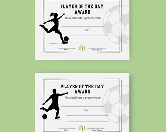 Certificados de Fútbol Imprimibles Certificado de Fútbol Premios al Jugador del Día Imprimibles Certificados de Fútbol Niño Niña