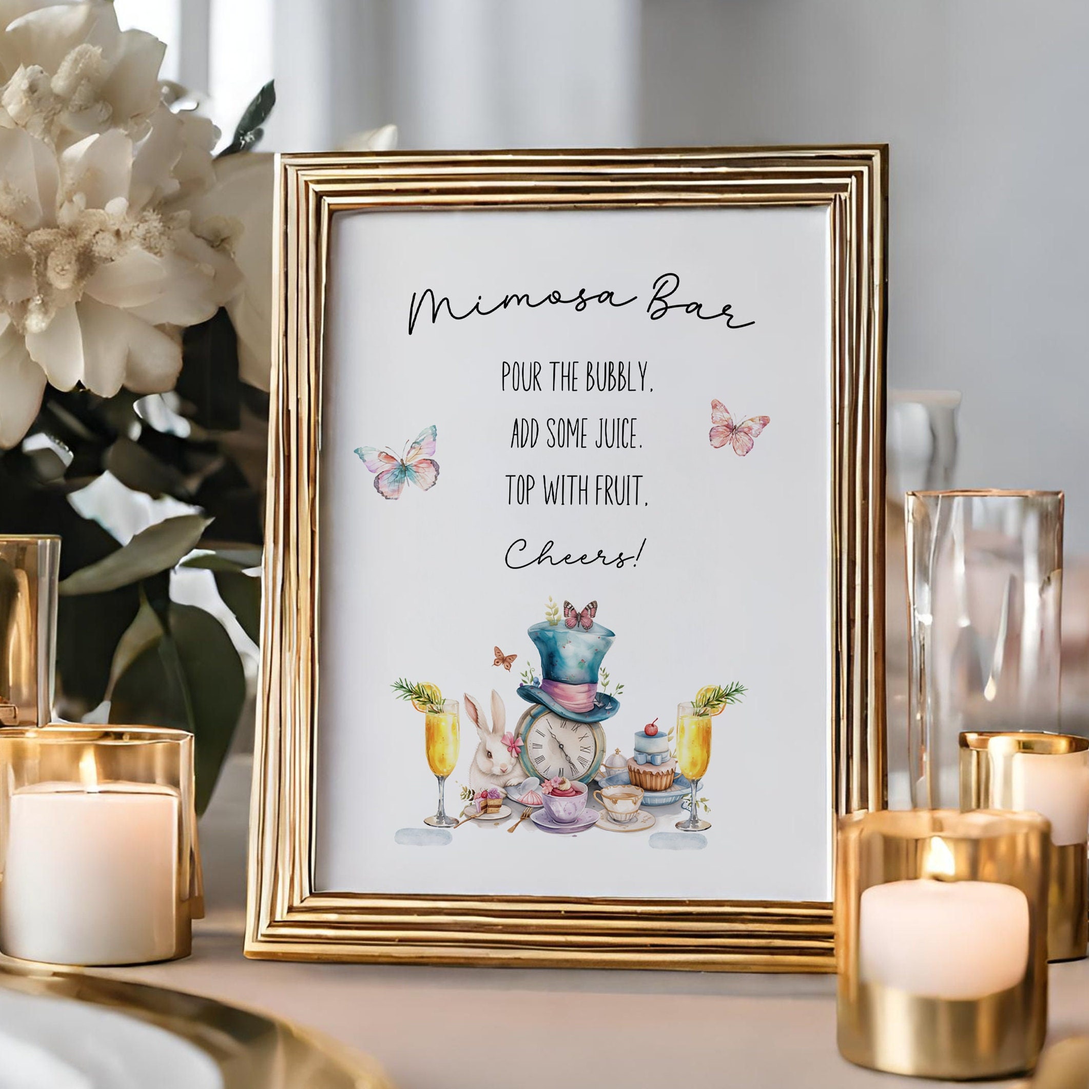 Alice In Wonderland Mimosa Bar Template Mimosa Bar Sign Bridal Shower Mad Hatter White Rabbit Tea Party