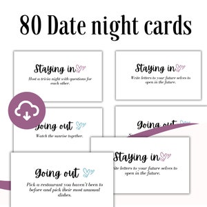 Tarjetas de fecha Ideas para una cita nocturna Tarjetas imprimibles para una cita nocturna Regalo de aniversario en papel Juegos de regalo de aniversario imprimibles para una idea de cita en casa