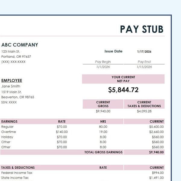 Pay Stub Template Etsy