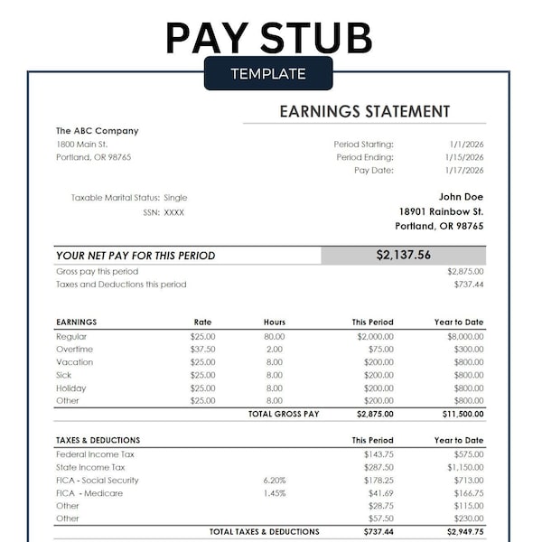 Pay Stub Template Etsy