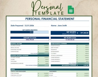 NET WORTH TRACKER Spreadsheet for Google Sheets Assets Liabilities