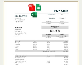 Paystub Template, Earnings Statement, Small Business Paystub, Payslip, Editable PDF Form Paystub, Simple Employee Paystub, Paystub Record