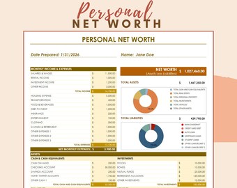 Plantilla de planificador financiero personal: Seguimiento del patrimonio neto