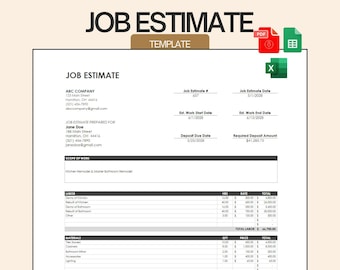 Job Estimate Template Construction Proposal General Contractor