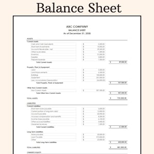 May include: A balance sheet from ABC Company, dated December 31, 2030, with sections for assets, liabilities, and owner's equity. The document includes financial data with dollar amounts.