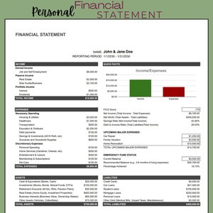 Personal Financial Statement Template: Editable Net Worth Overview