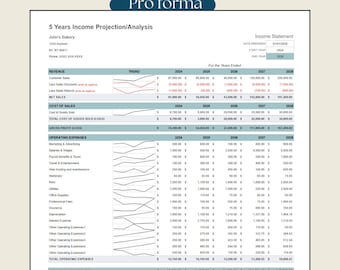 Pro Forma Income Statement Template | 5-Year Income & Expense Analysis