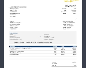 Trucking Invoice Template for Owner Operators & Freight Carriers (Excel and Google Sheets)