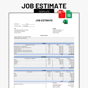 Job Estimate Template Bid Template Construction Proposal Scope of