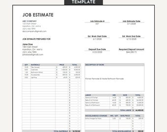 Job Estimate Template: Contractor Bid, Work Proposal (Editable PDF)