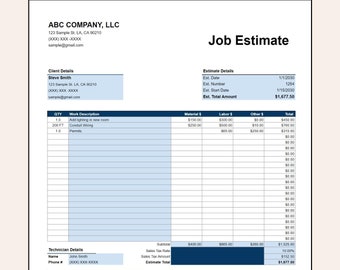 Job Estimate Template Construction Proposal General Contractor