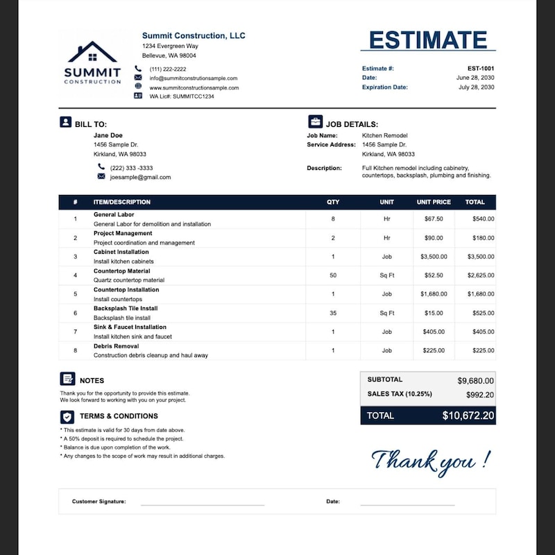 Poposal Examples Estimate Template Excel - Etsy