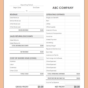 Profit and Loss Statement, Income Statement Template, Simple Financial ...