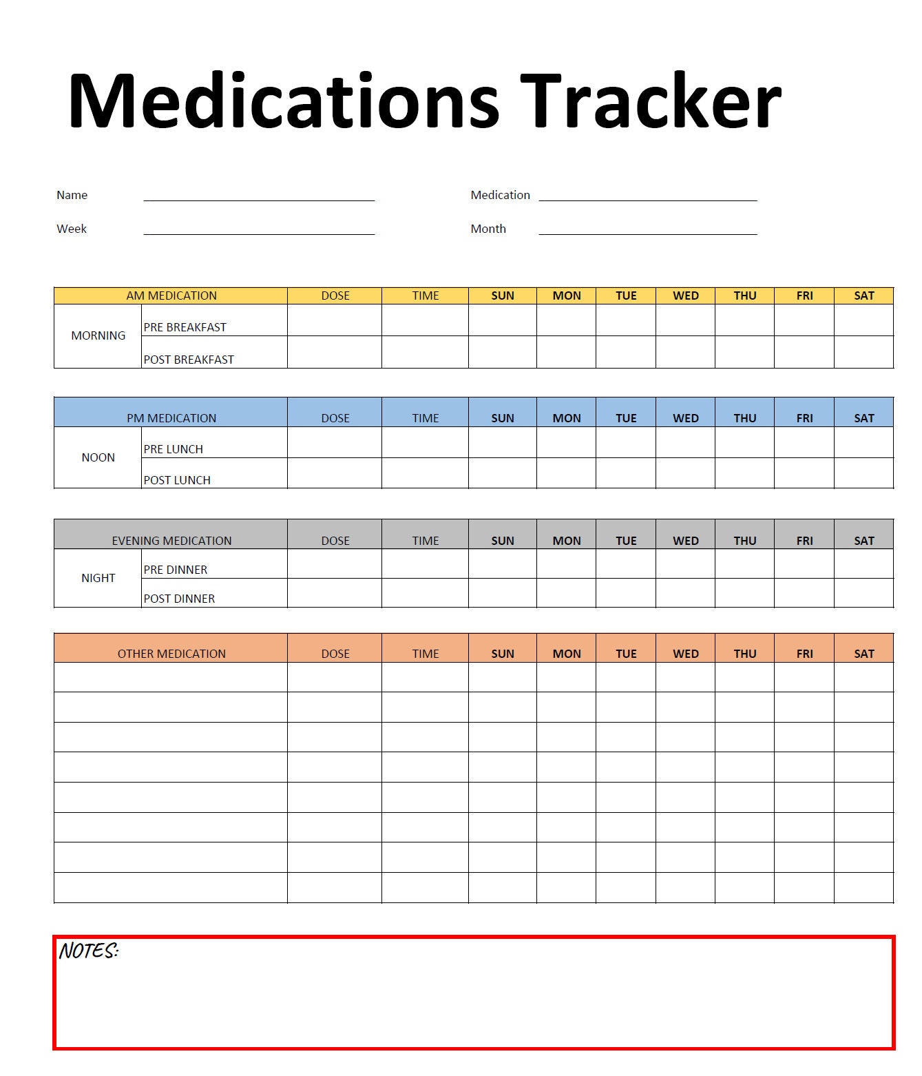 Editable Medication Tracker, Medicine Chart ,weekly Medication Log ...