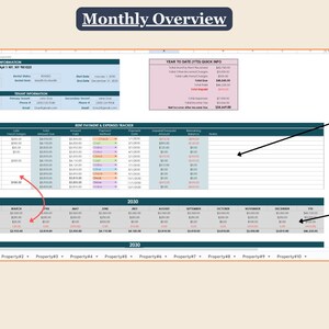 May include: A spreadsheet with a monthly overview of rental income and expenses. The spreadsheet includes sections for property information, income, expenses, and a summary of total income and expenses. The spreadsheet is designed to help users track their rental income and expenses and make informed decisions about their rental properties.
