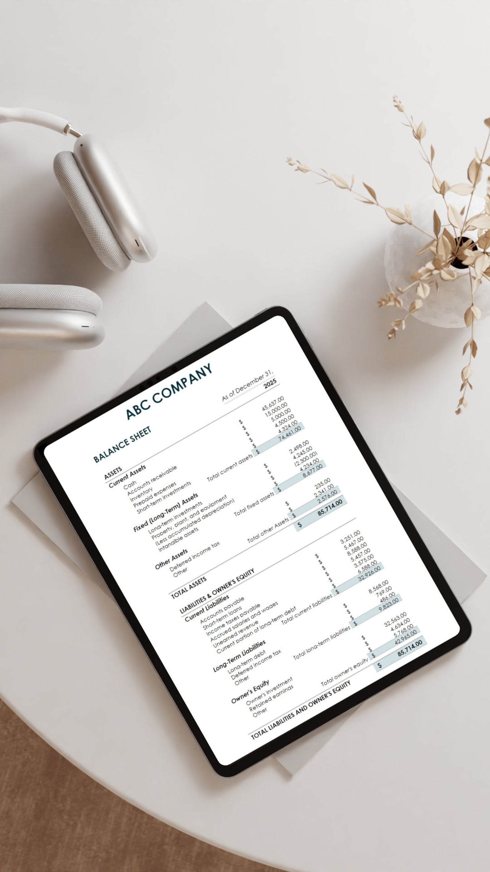 Editable Balance Sheet Template: Small Business Financial Statement - Etsy
