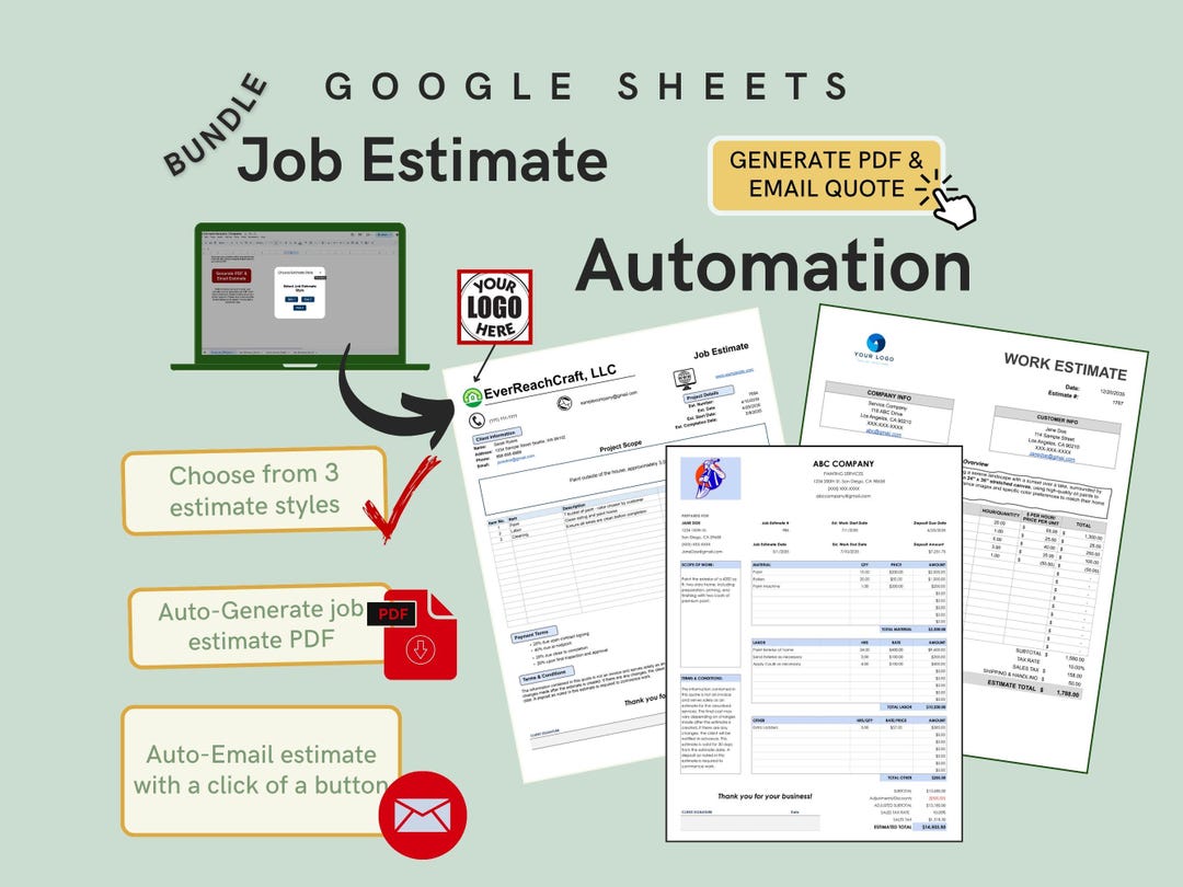 Job Estimate Template: PDF & Email Automation With Logo - Etsy