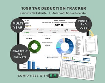1099 Tax Deduction Tracker: Profit and Loss Spreadsheet, Quarterly Taxes Estimate