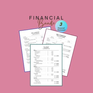 May include: A set of three financial statement templates for a company called ABC Company. The templates include a cash flow statement, an income statement, and a balance sheet. The templates are in black and white and have a professional look.