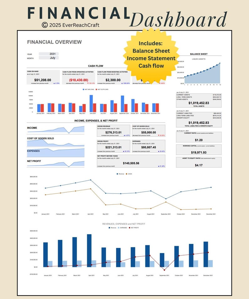 Financial Dashboard Balance Sheet Income Statement Cashflow
