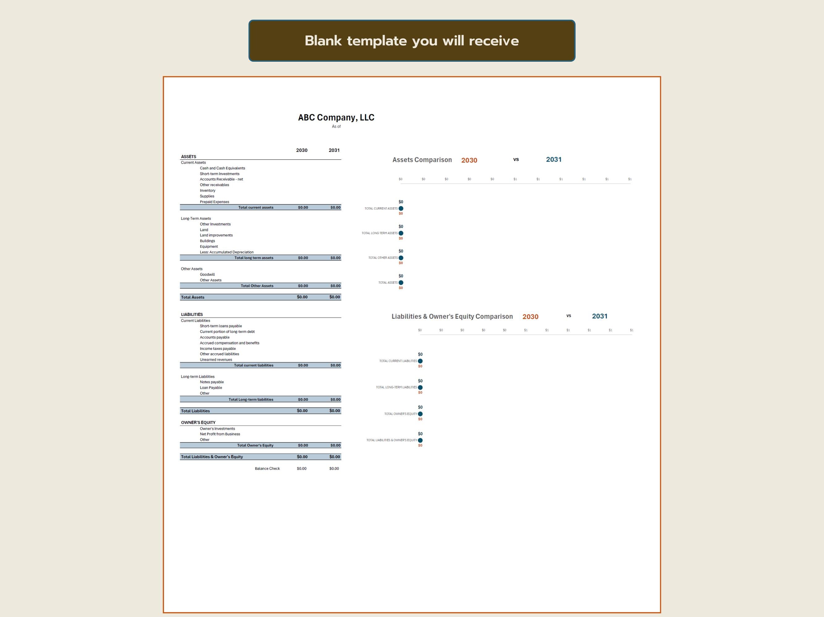 中小企業向け貸借対照表テンプレート：2年間の財務諸表（EXCEL） - Etsy 日本, image size:2667x2000