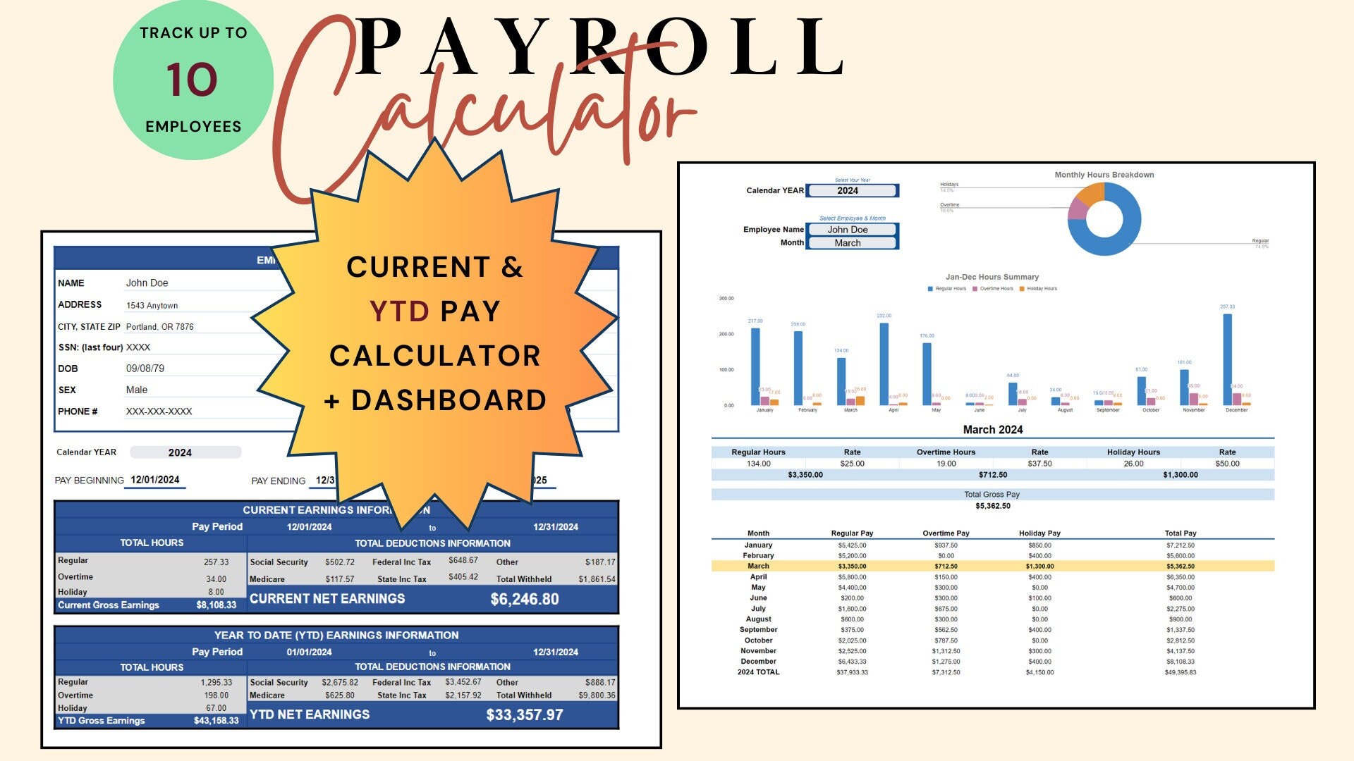 Payroll Calculator, YTD Pay, Current Net Pay, Payroll Dashboard