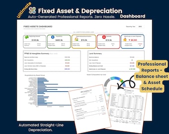 Small Business Fixed Asset Spreadsheet | Depreciation & Asset Dashboard