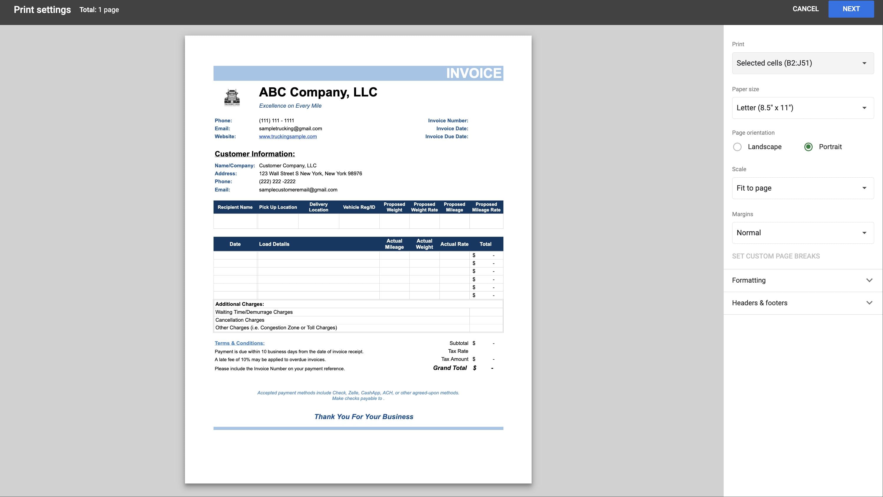 Trucking Invoice Template With Logo: Freight & Mileage Billing Form - Etsy