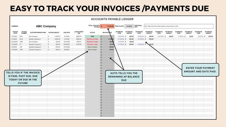 Amount Payable Format Accounts Payable Template: Small Business Vendor Payment Ledger - Etsy