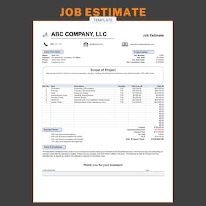 Construction Estimate Template: Job Quote with Logo (Google Sheets & Excel)