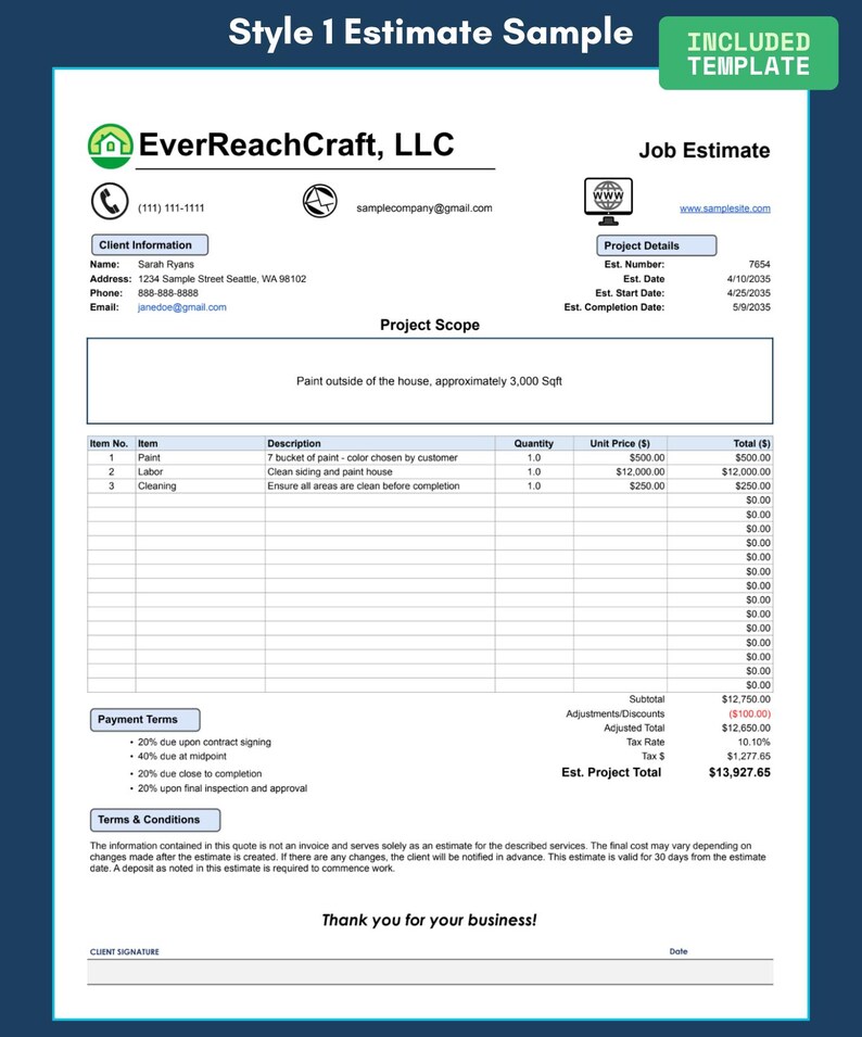 Job Estimate Template: PDF & Email Automation With Logo - Etsy