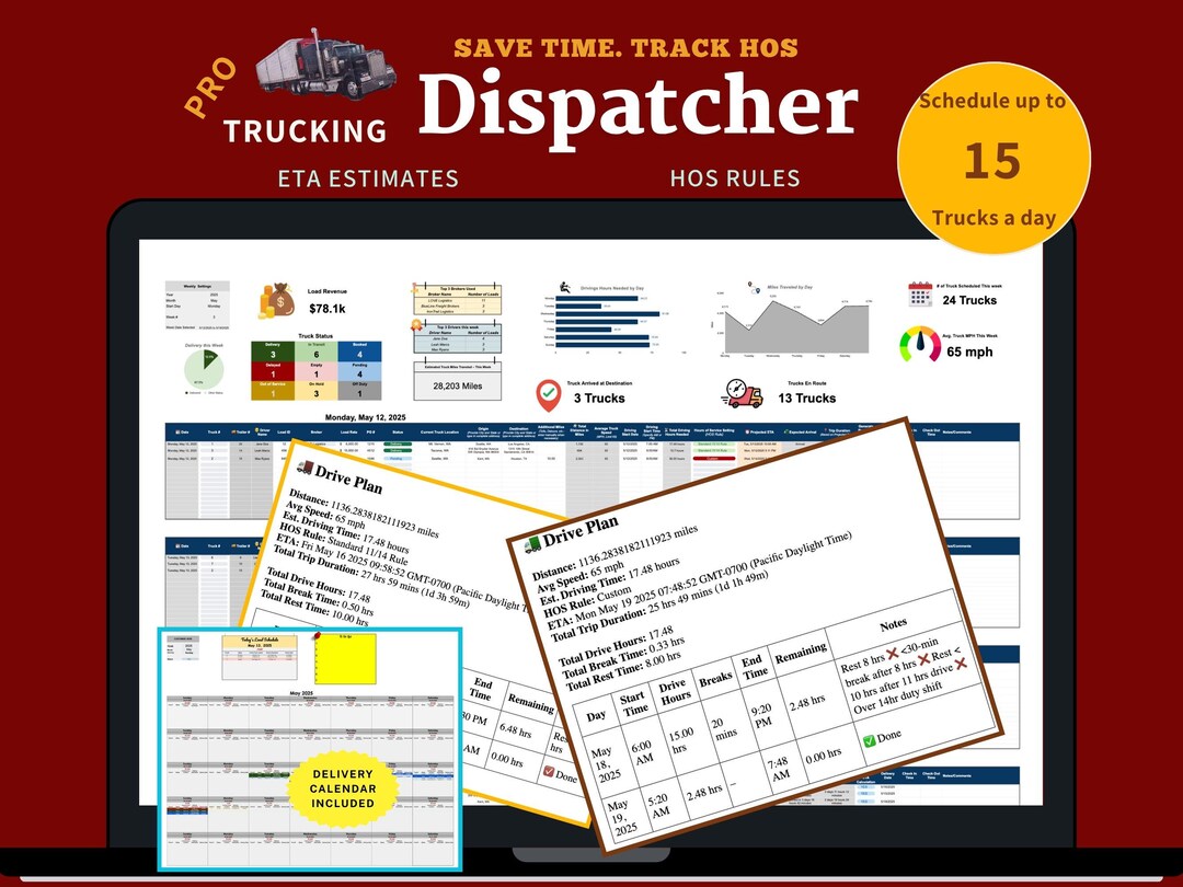 Trucking Dispatch Tool: HOS Rules Tracker ETA Calculator - Etsy