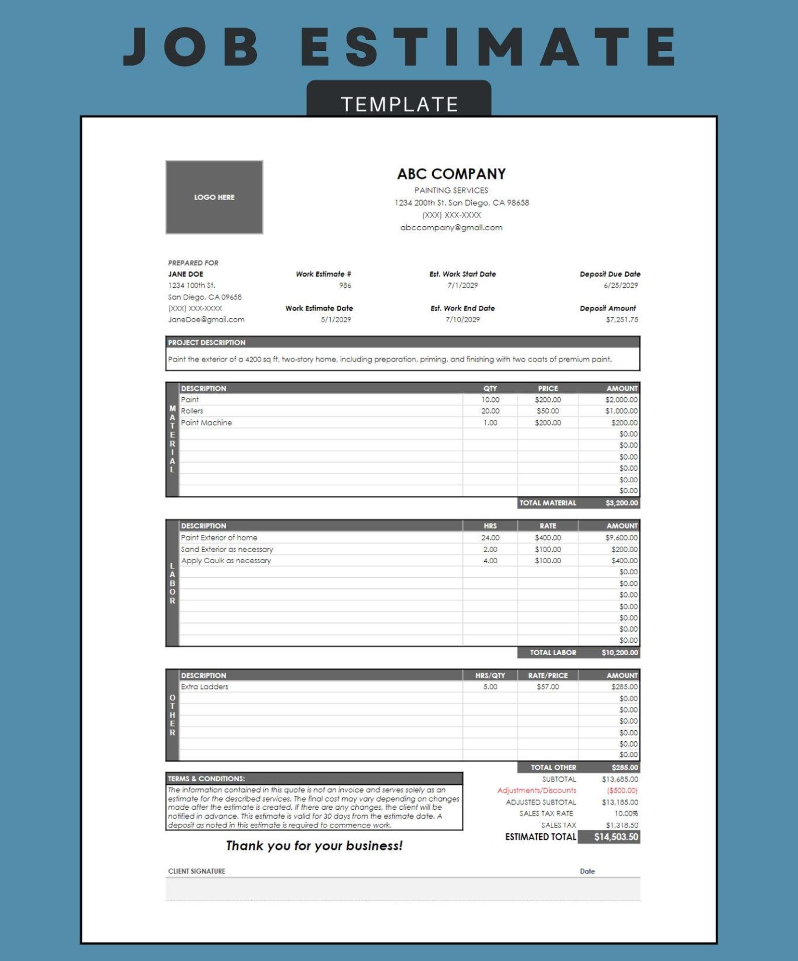 Job Estimate Template: Construction Proposal, Contractor Bid (google ...