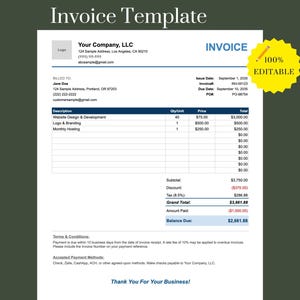 Editable Invoice Template for Small Business | Billing Receipt (Excel & Google Sheets)