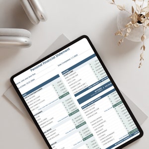 May include: A personal financial statement for John and Jane Doe, dated December 31, 2024. The statement includes assets, liabilities, monthly income, and expenses. The total assets are $1,410,500.00 and the total liabilities are $439,790.00.