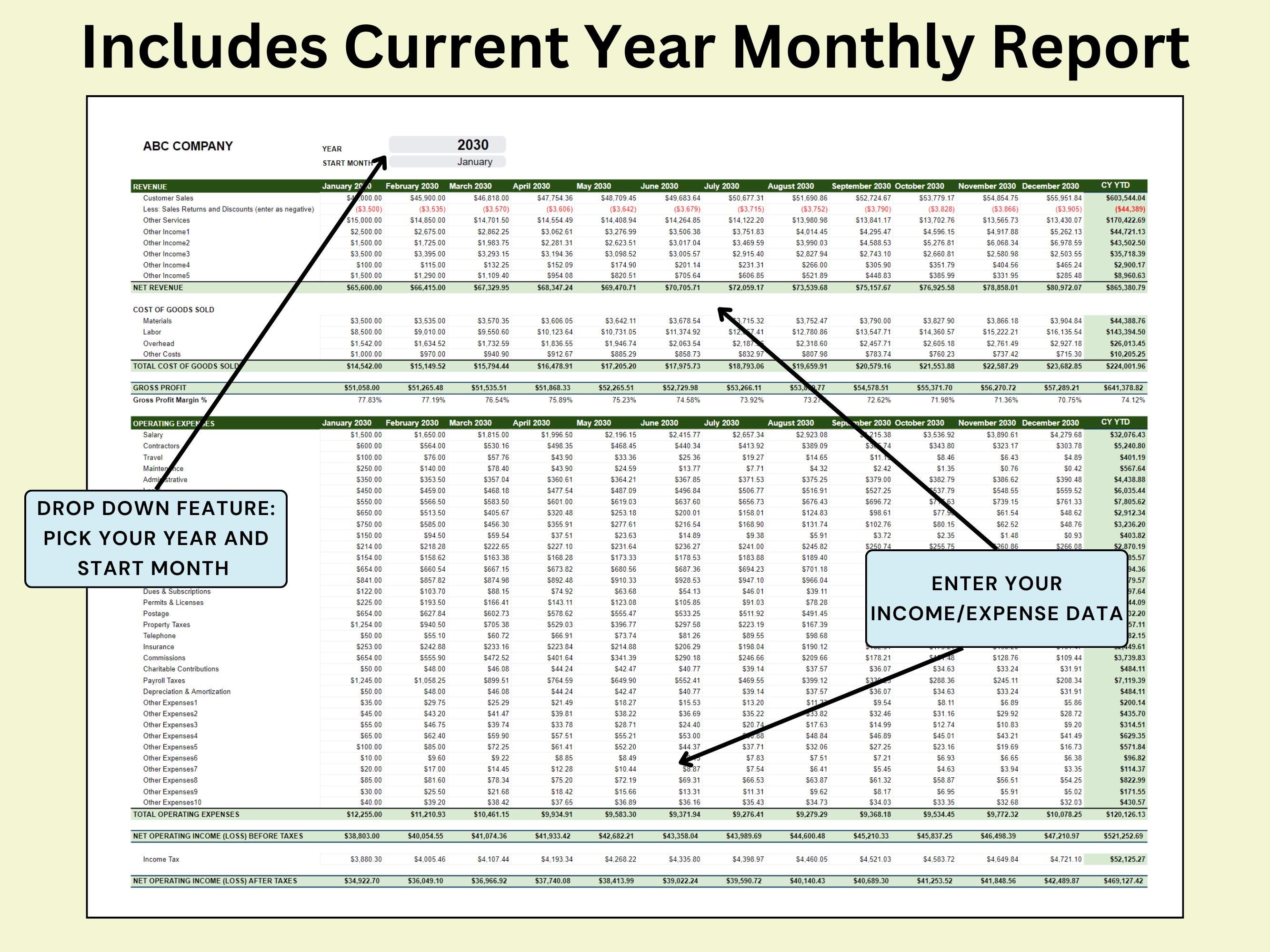 Comparative Income & Expense Spreadsheet | Profit and Loss, YTD and ...