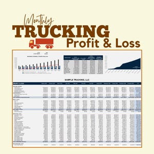 May include: A financial document titled "Monthly Trucking Profit & Loss" with charts and tables. The document includes a truck graphic and the text "Sample Trucking, LLC."