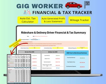 Gig Worker Income Tracker, 1099 delivery driver tax deductions Tracker Spreadsheet, rideshare accounting